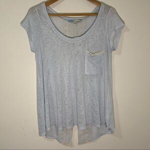 Cecico Womens Blue Short Sleeves Crochet Hem Casual Tunic Top Size Large